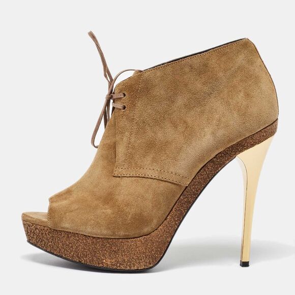 Burberry Brown Suede Peep Toe Cork Platform Booties Size 39,New Products : American Fashion Style Bags On Sale